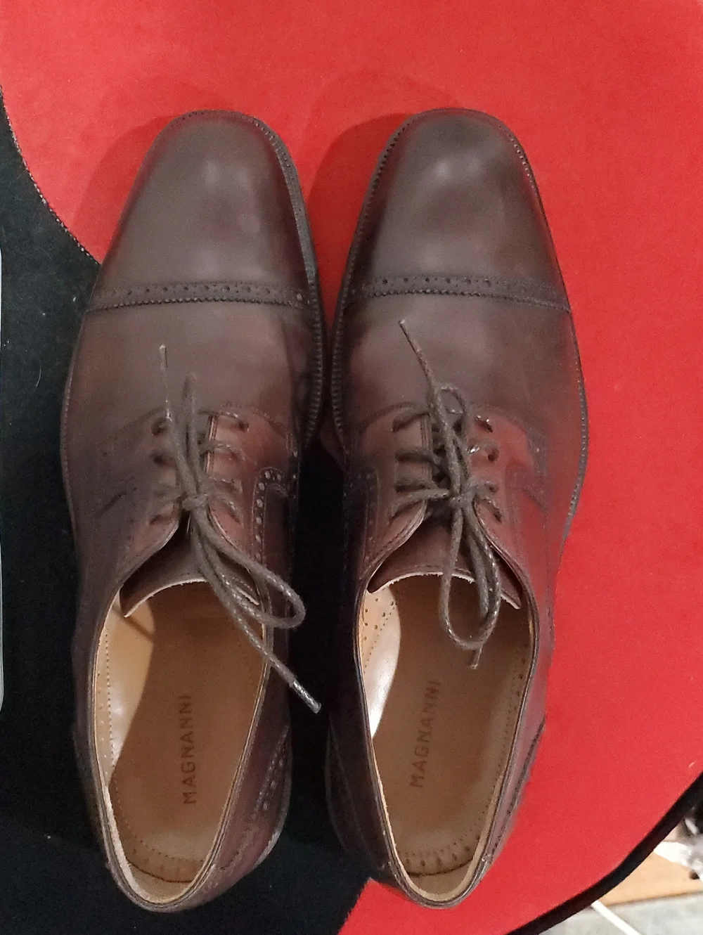 Magnanni Brown Leather Cap-Toe Derby Shoes Size 11.5